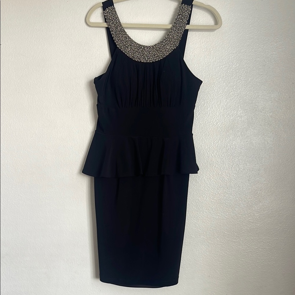 Black Embellished Peplum Midi Dress